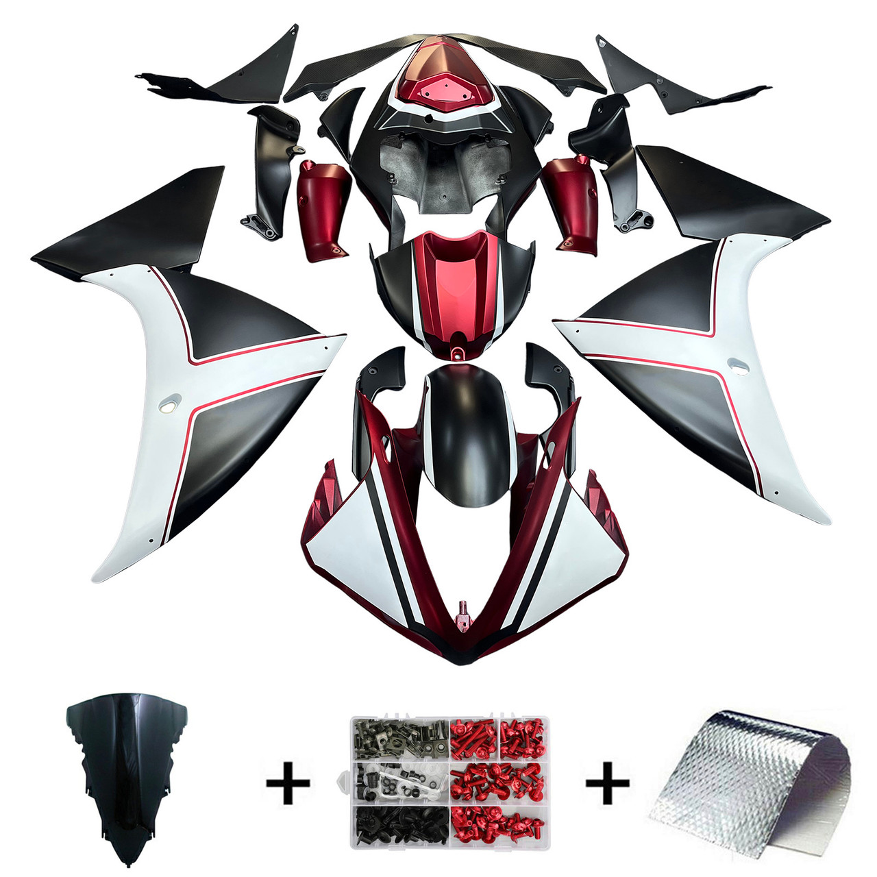 2012-2014 Yamaha YZF 1000 R1 Matte Black White Red Fairing Kit