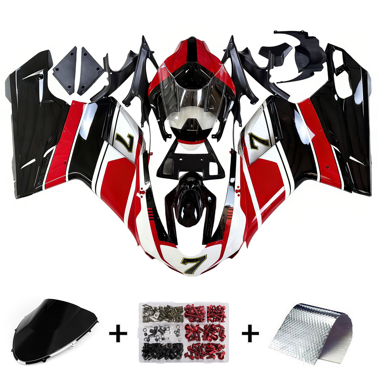 All Years Ducati 1098 1198 848 Black White Red Fairing Kit