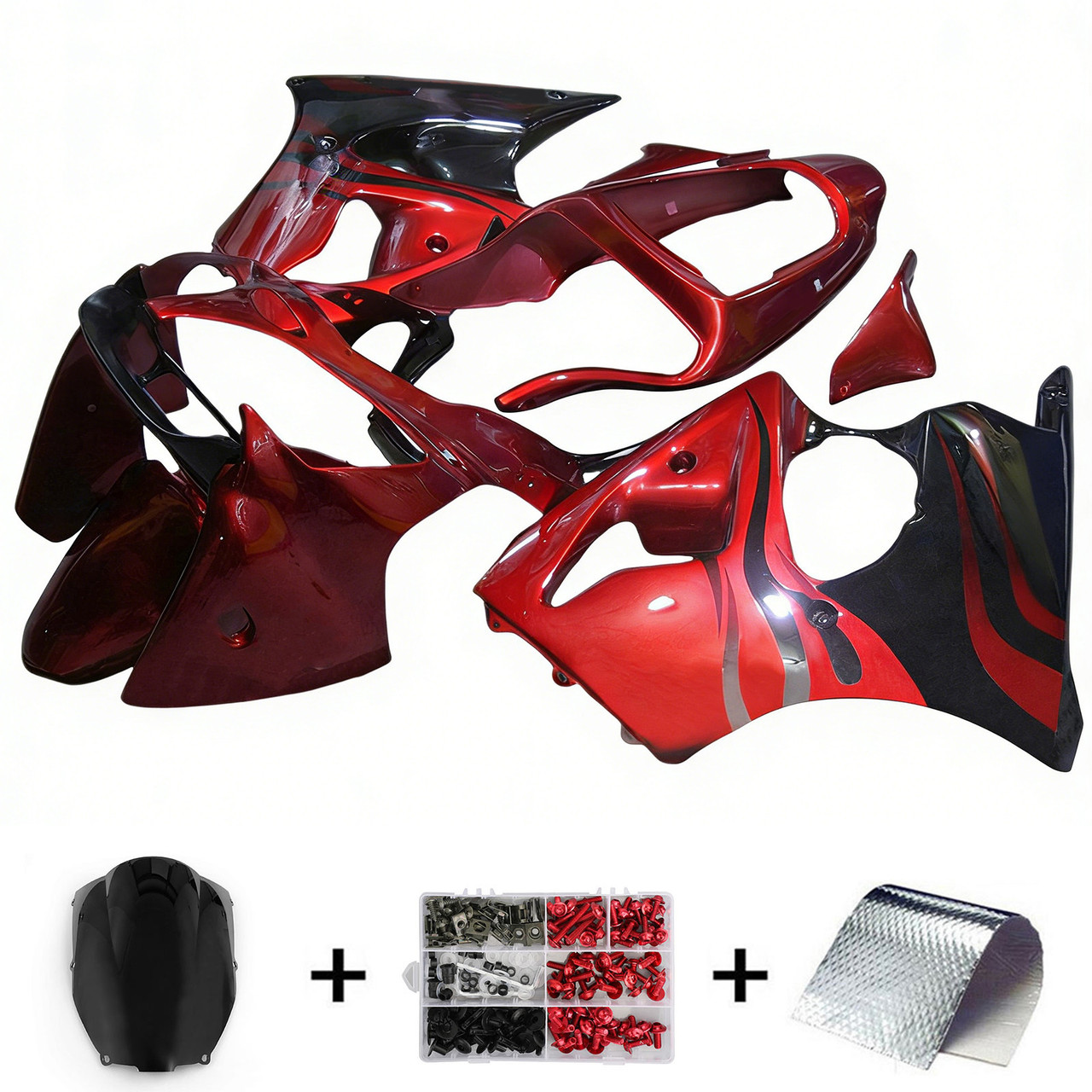 2000-2002 Kawasaki ZX6R 636 & 2005-2008 Kawasaki ZZR600 Red Black Fairing Kit