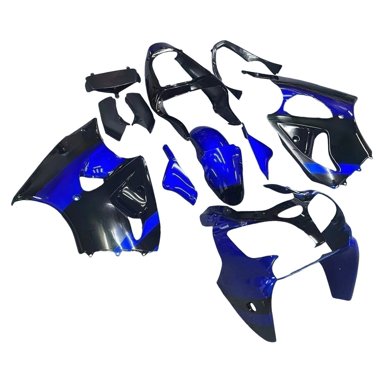 2000-2002 Kawasaki ZX6R 636 & 2005-2008 Kawasaki ZZR600 Glossy Black Blue Fairing Kit