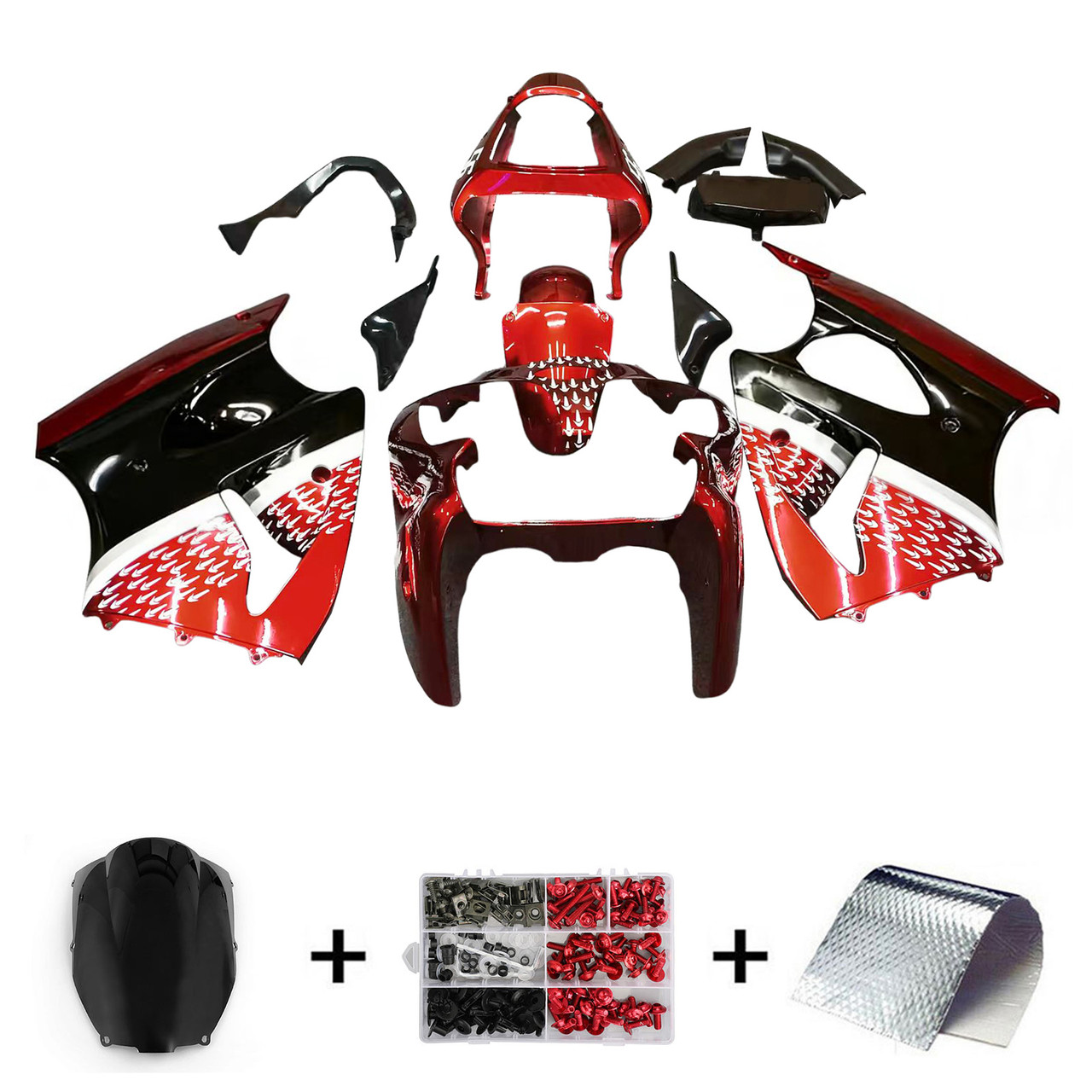 2000-2002 Kawasaki ZX6R 636 & 2005-2008 Kawasaki ZZR600 Red Black & Logo Fairing Kit