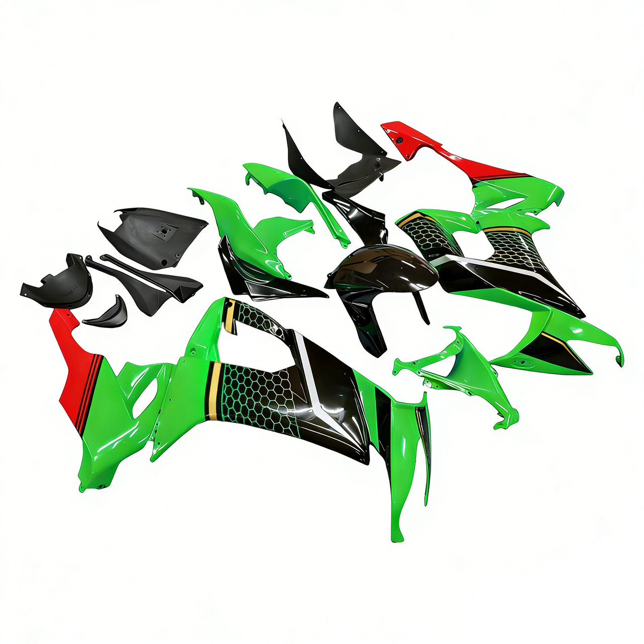 2008-2010 Kawasaki ZX10R Black Green Red Fairing Kit