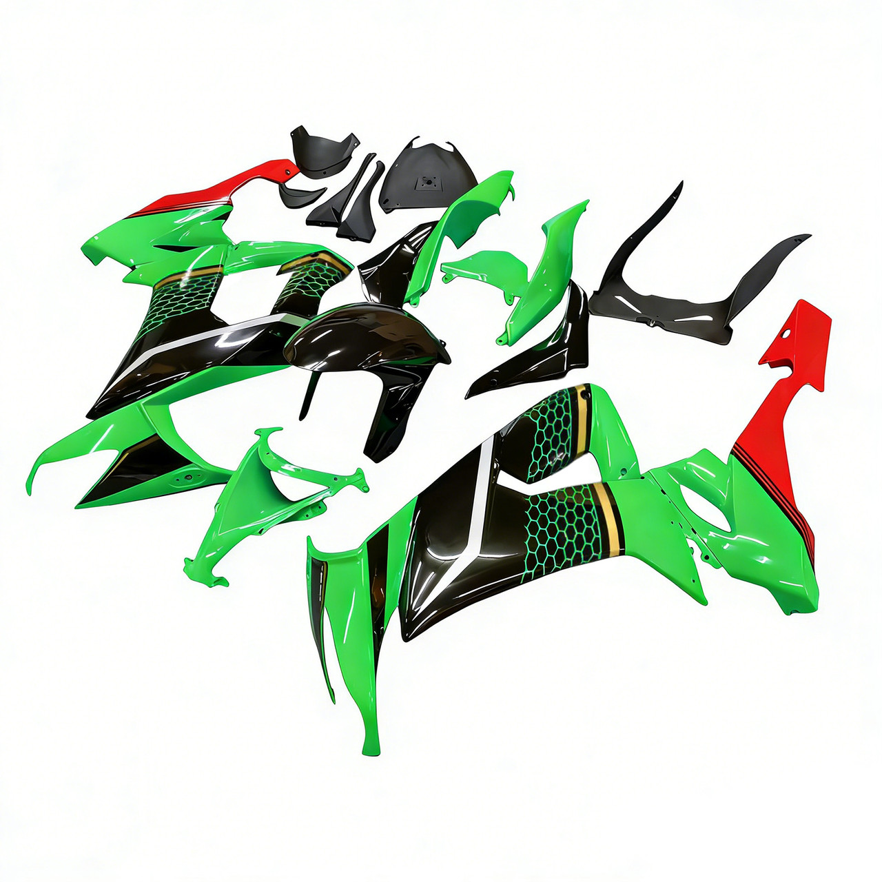2008-2010 Kawasaki ZX10R Black Green Red Fairing Kit