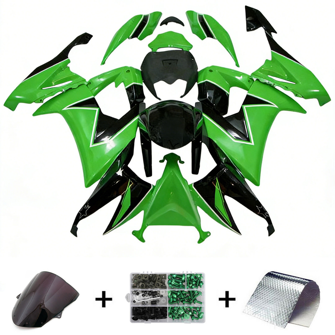 2008-2010 Kawasaki ZX10R Green Black Fairing Kit