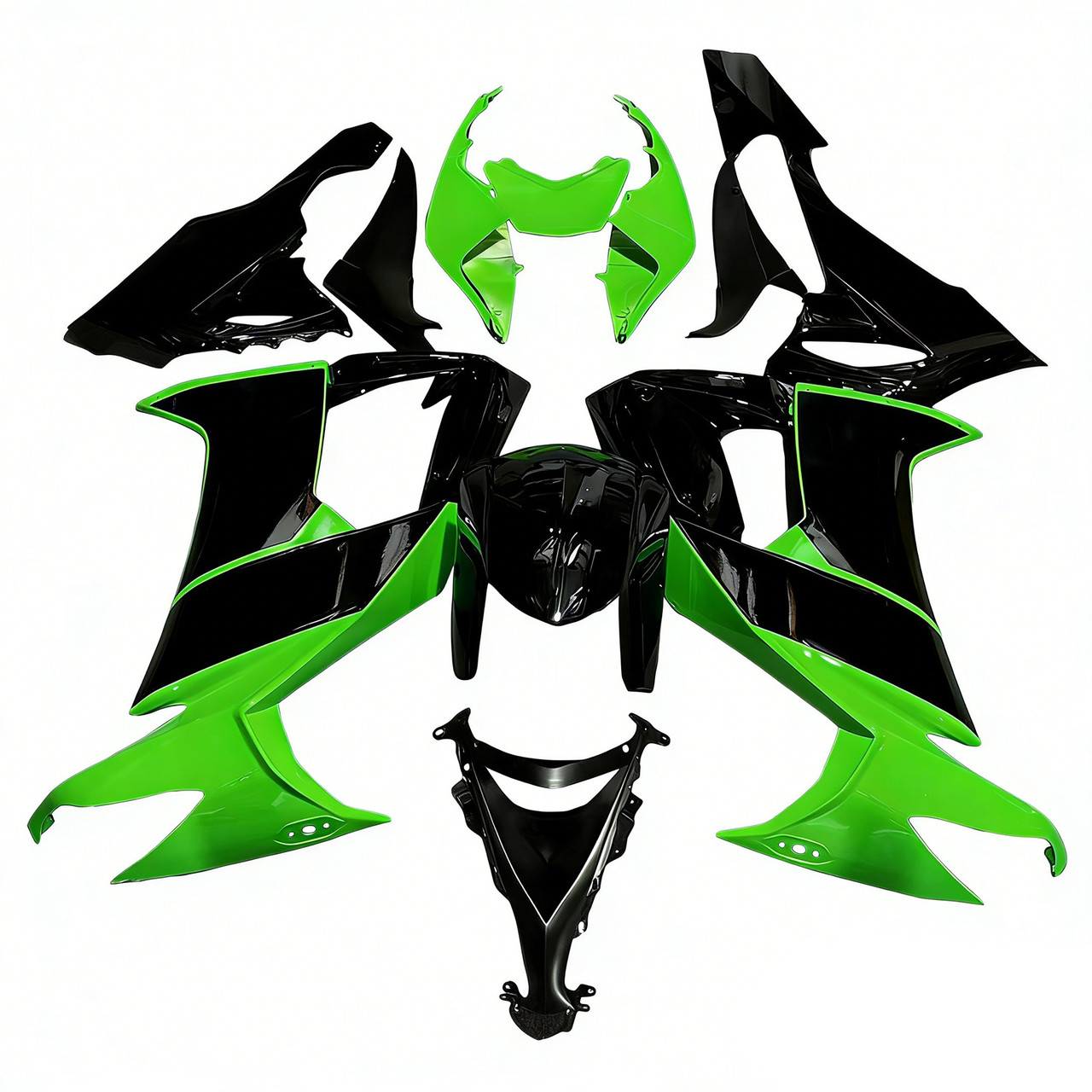 2008-2010 Kawasaki ZX10R Glossy Black Green & White Fairing Kit