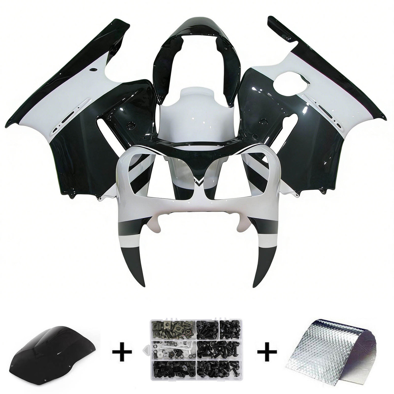 2000-2001 Kawasaki ZX12R Black White Fairing Kit