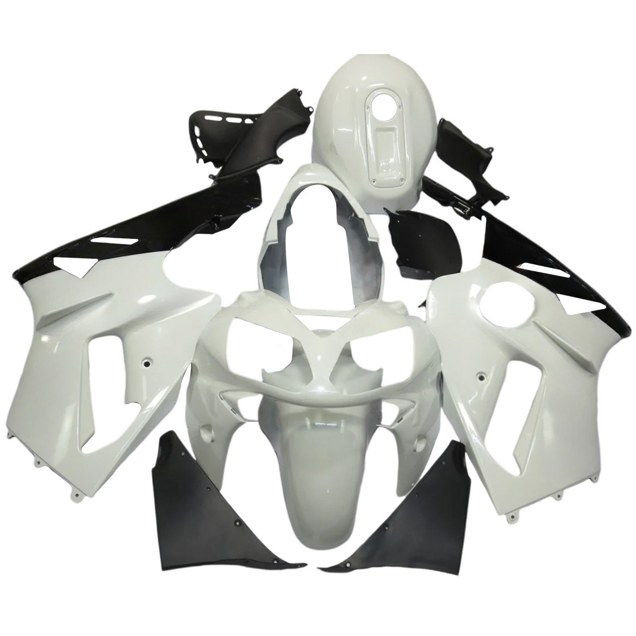 2000-2001 Kawasaki ZX12R Glossy Black White Fairing Kit