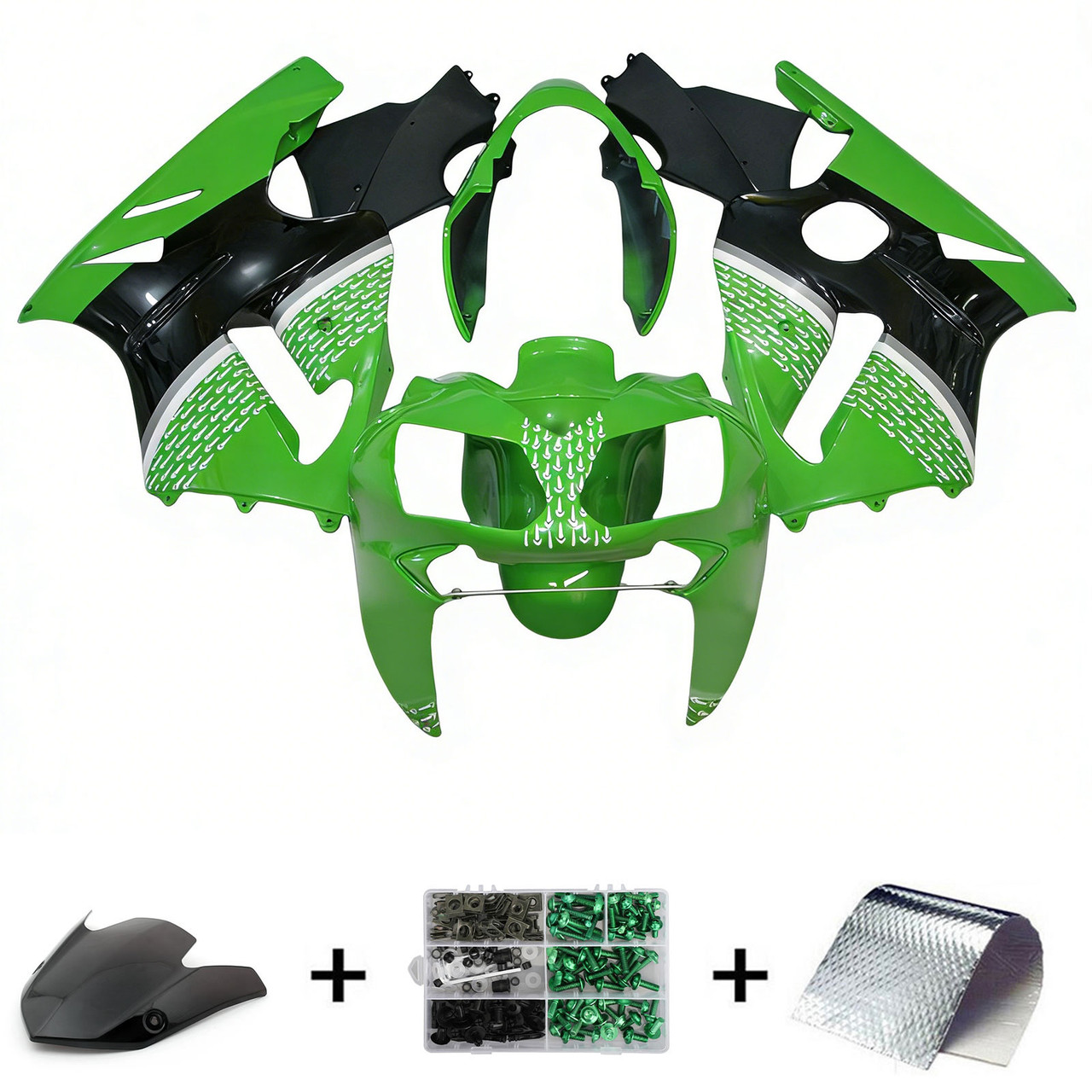 2002-2005 Kawasaki ZX12R Green Black & White Fairing Kit