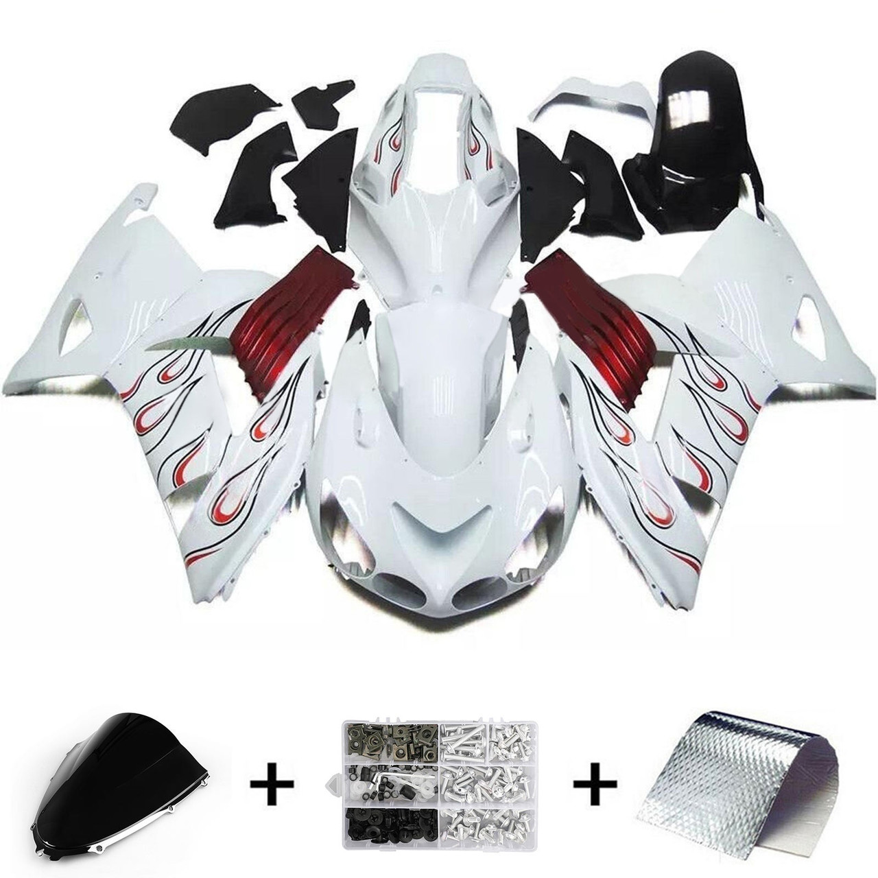 2006-2011 Kawasaki ZX14R ZZR1400 White Black Fairing Kit