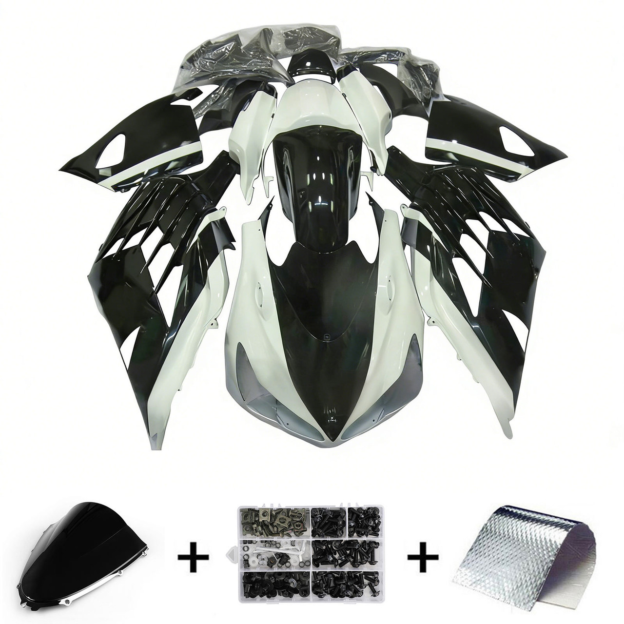 2012-2022 Kawasaki ZX14R ZZR1400 Black White Fairing Kit