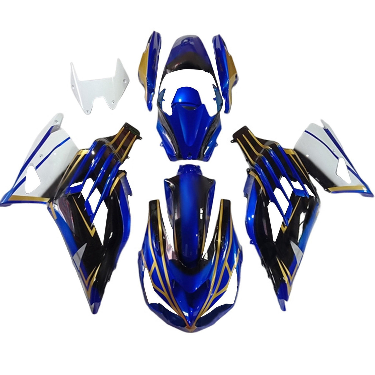 2012-2022 Kawasaki ZX14R ZZR1400 Black Blue White & Gold Fairing Kit