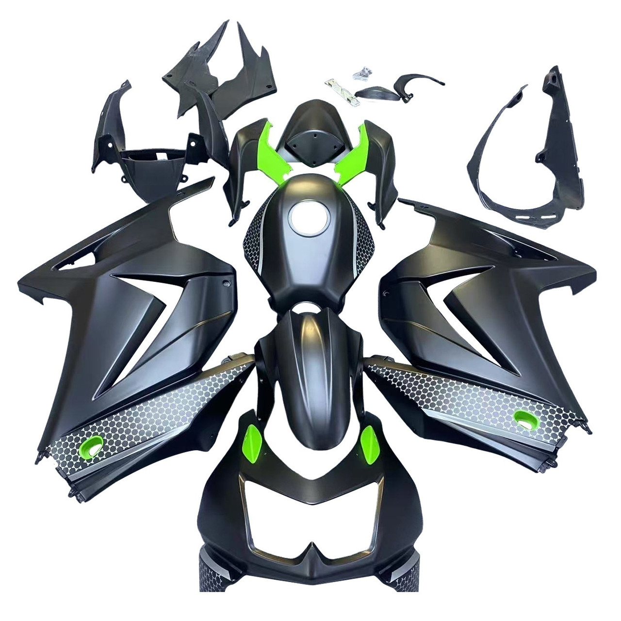 2008-2012 Kawasaki EX250 Ninja250R Black Green Fairing Kit