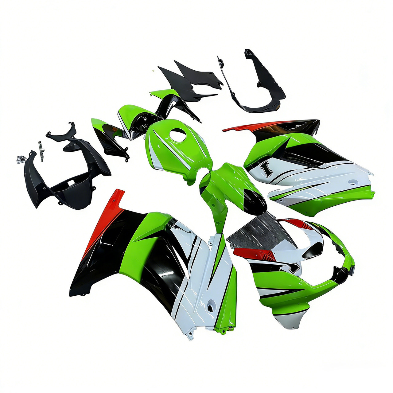 2008-2012 Kawasaki EX250 Ninja250R Black White Green Fairing Kit