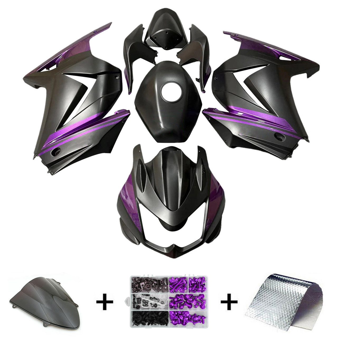 2008-2012 Kawasaki EX250 Ninja250R Black & Purple Fairing Kit