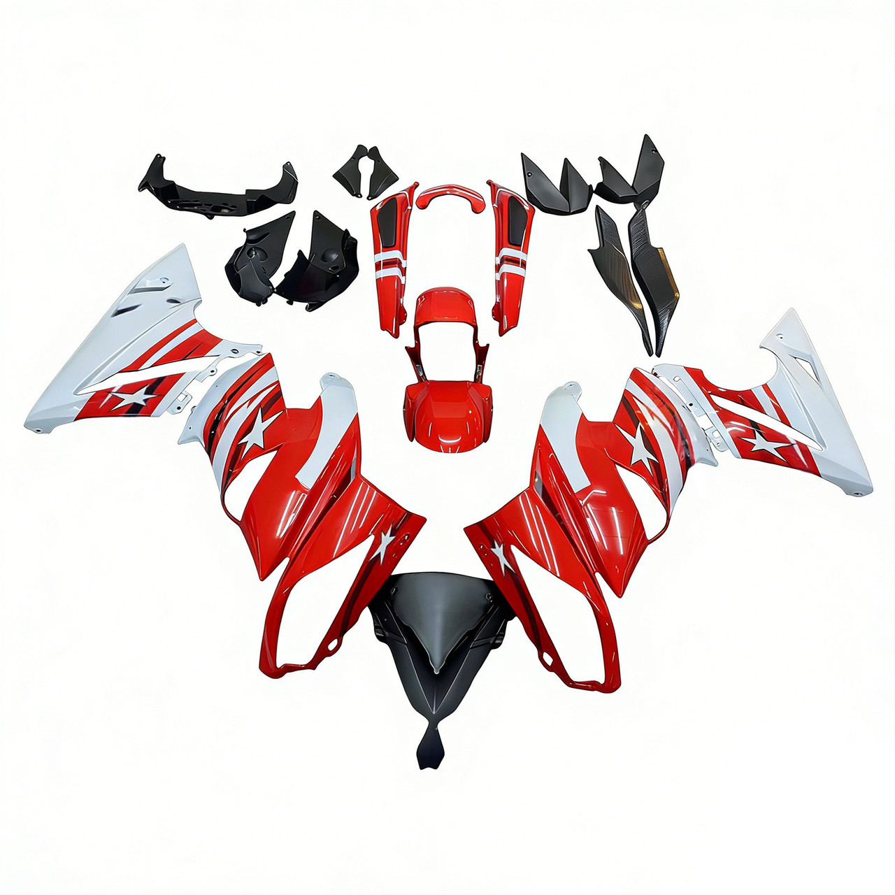 2009-2011 Kawasaki Ninja650 EX650 Red Black & White Star Fairing Kit