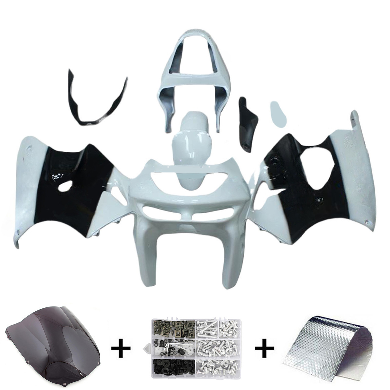 1998-1999 Kawasaki ZX6R Glossy Black White Fairing Kit