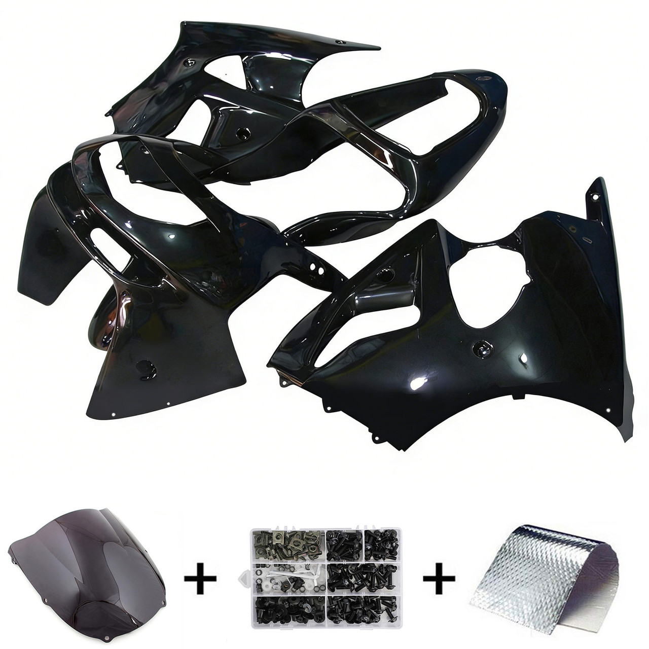 1998-1999 Kawasaki ZX6R Glossy Black Fairing Kit - Mad Hornets