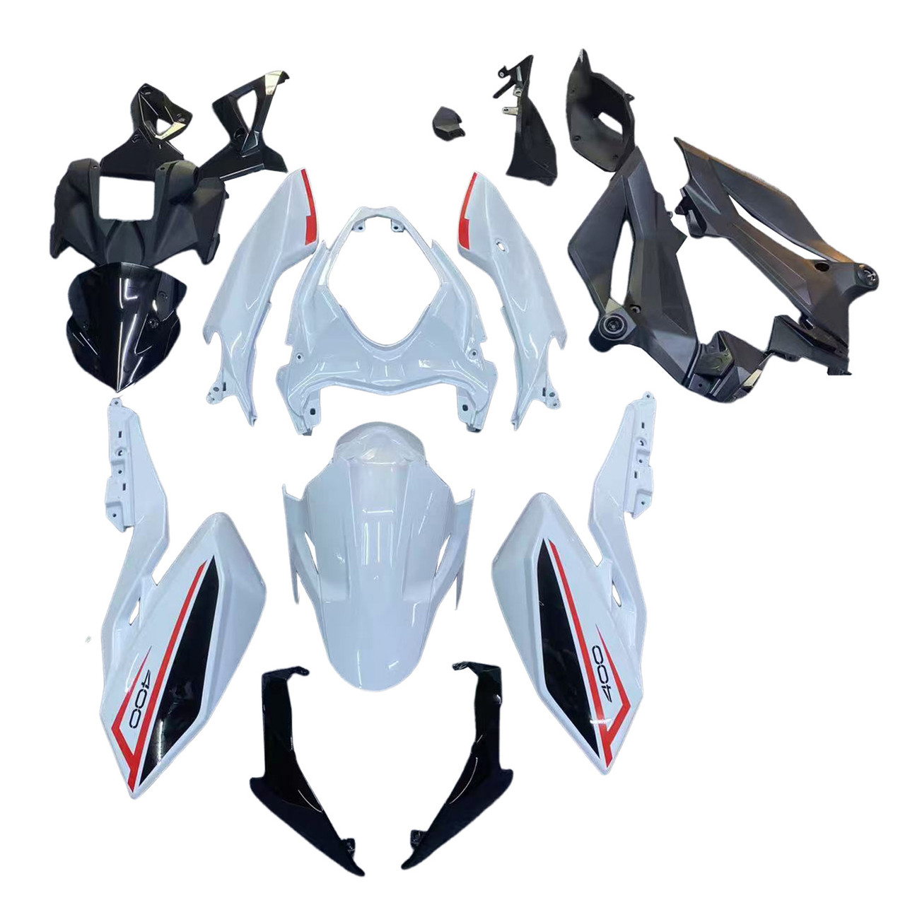 2018-2024 Kawasaki Z400 Black White Red Fairing Kit - Mad Hornets