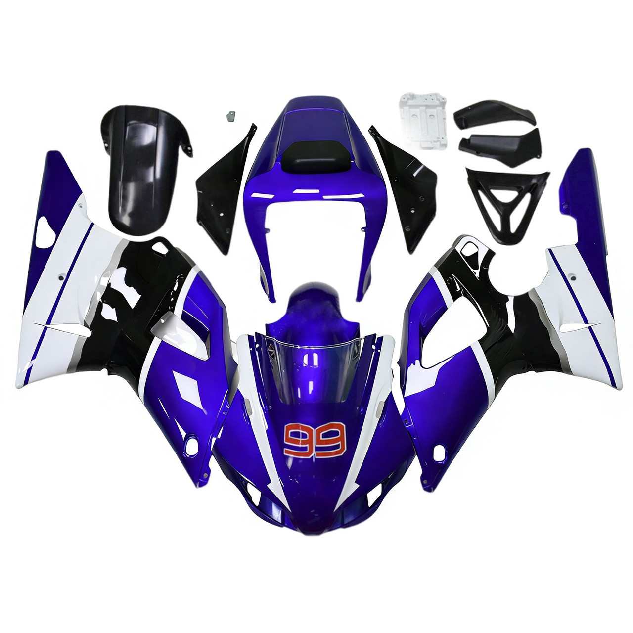 1998-1999 Yamaha YZF 1000 R1 Black White Blue Fairing Kit
