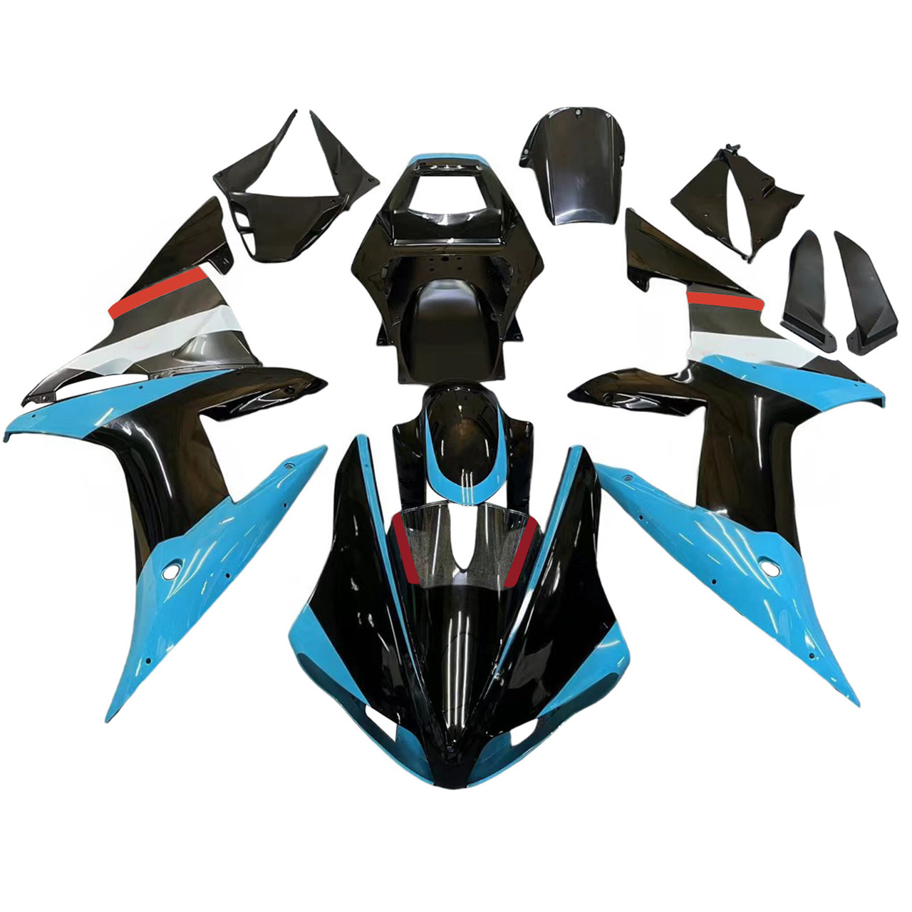 2002-2003 Yamaha YZF R1 Black Light Blue White Fairing Kit