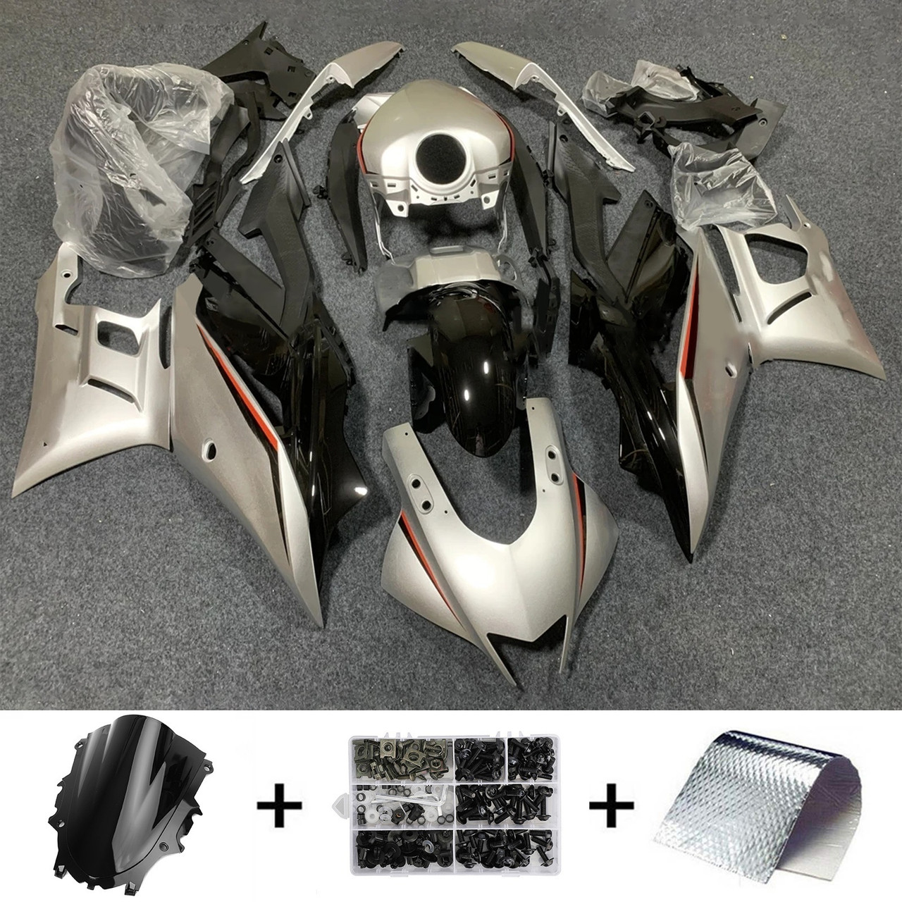 2019-2021 Yamaha YZF-R3 R25 Black Silver Fairing Kit