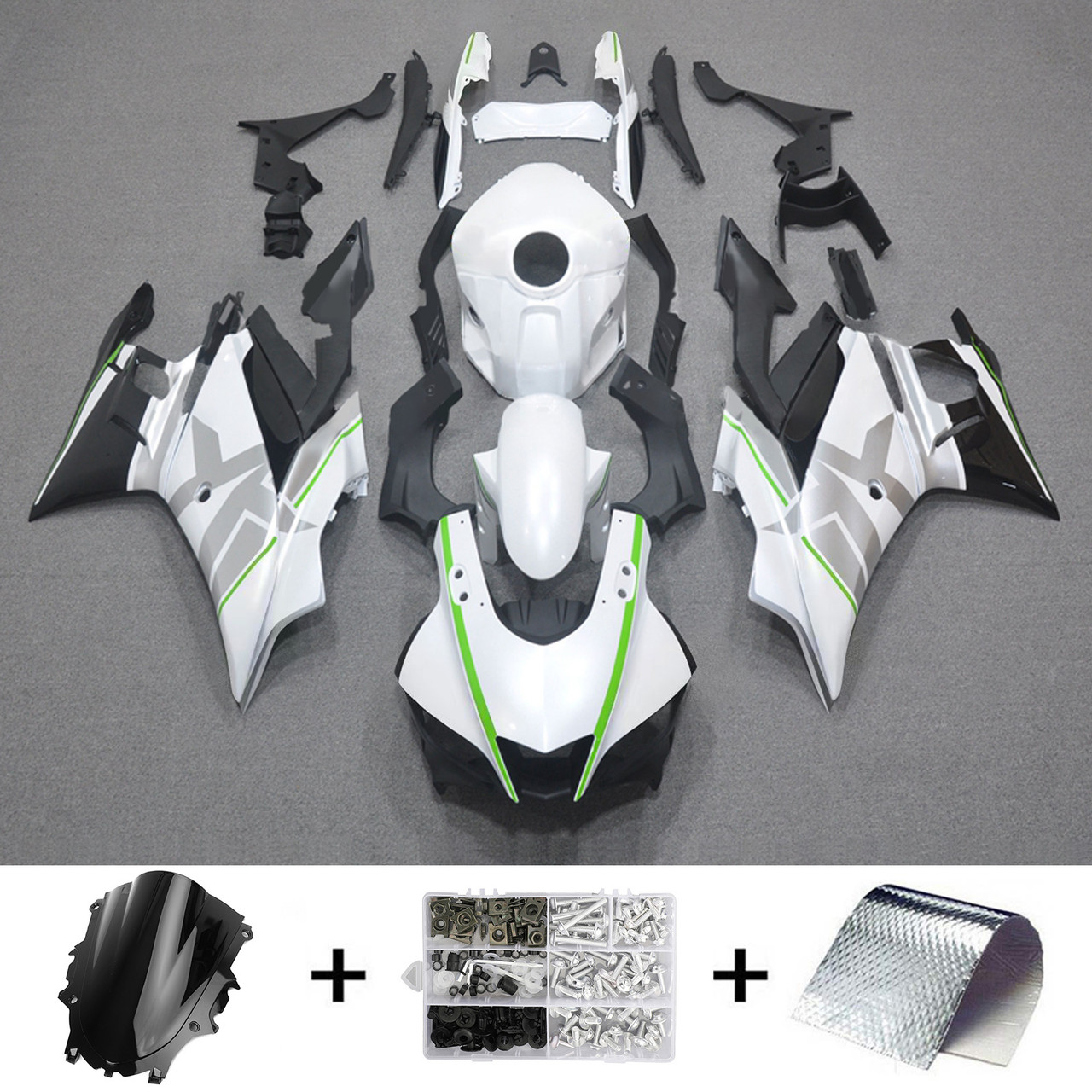 2019-2021 Yamaha YZF-R3 R25 White Black Light Green Fairing Kit