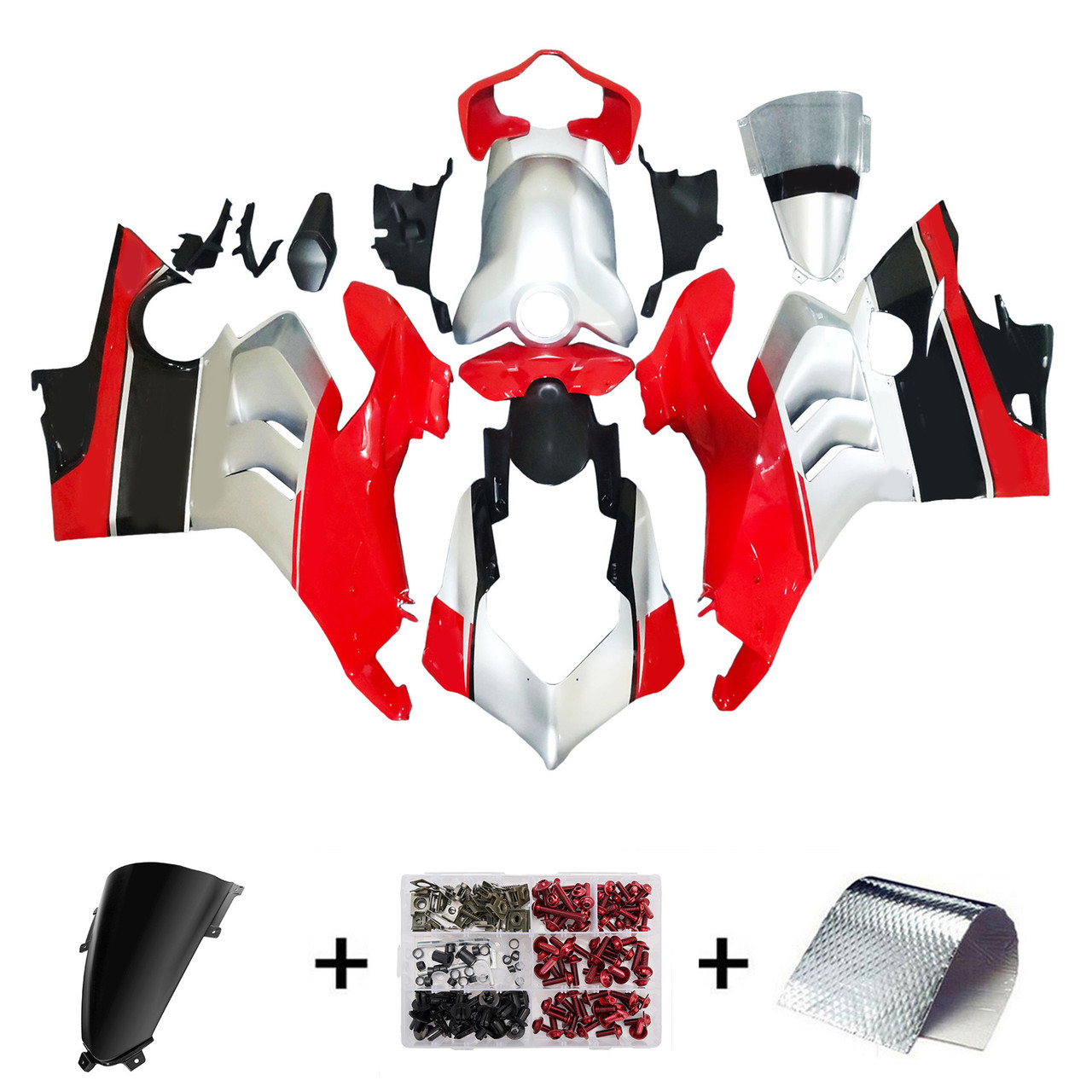 Ducati Panigale 20-21 V4 V4S & 21-22 V4SP & 19-22 V4R Black Silver Red Fairing Kit
