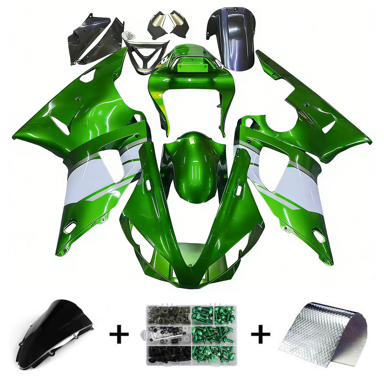 2000-2001 Yamaha YZF 1000 R1 Green White Fairing Kit