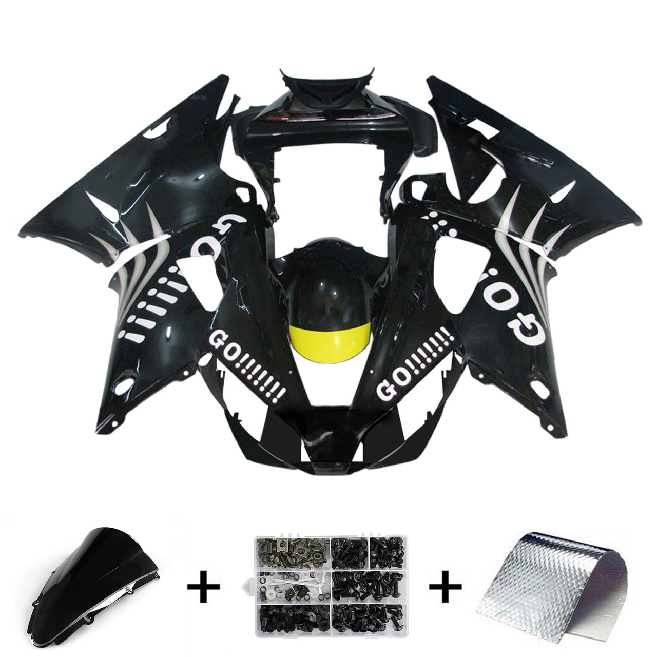 2000-2001 Yamaha YZF 1000 R1 Black White Fairing Kit