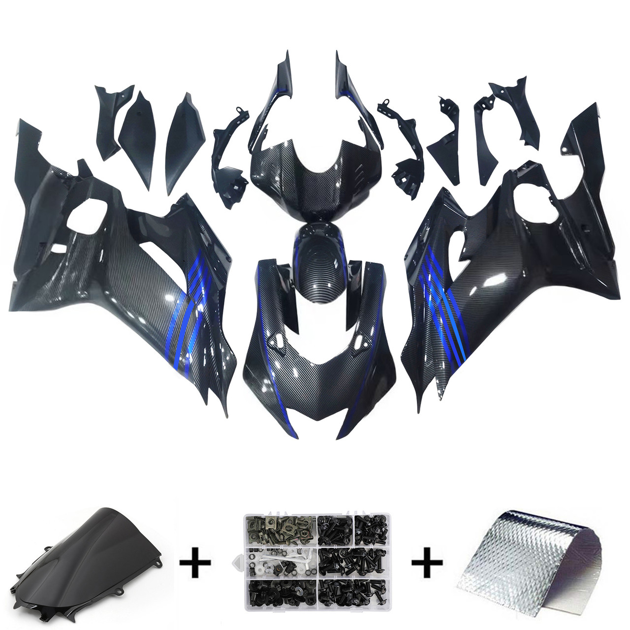 2017-2023 Yamaha YZF R6 Carbon Fiber Black Blue Fairing Kit - Mad