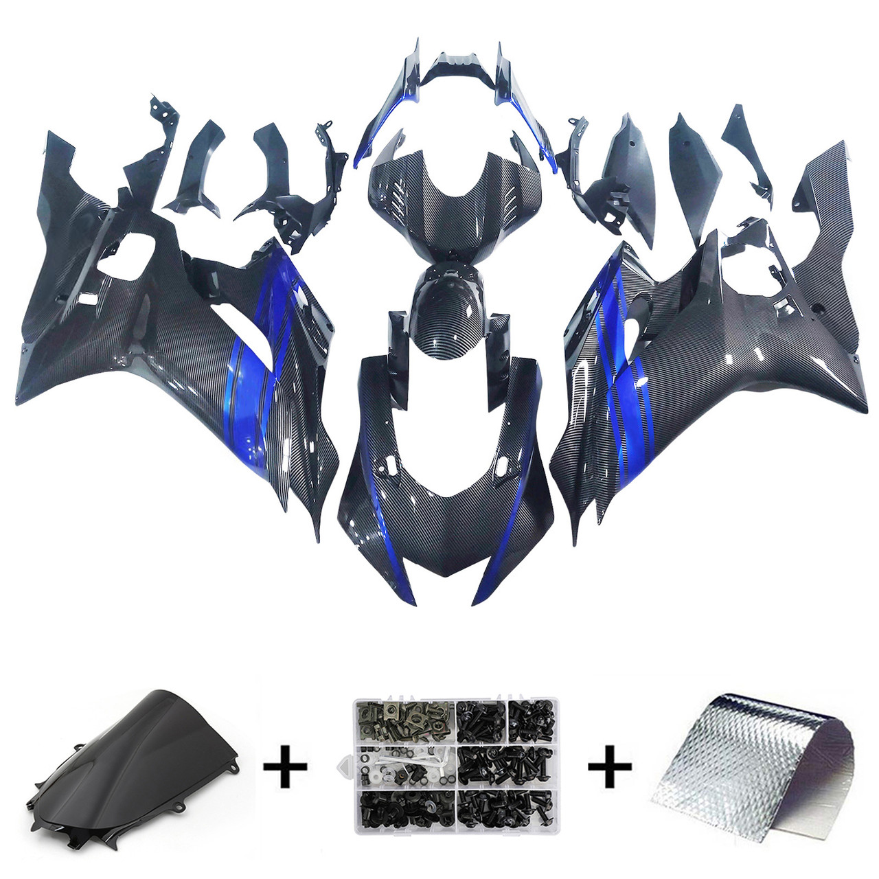 2017-2023 Yamaha YZF R6 Carbon Fiber Blue Black Fairing Kit
