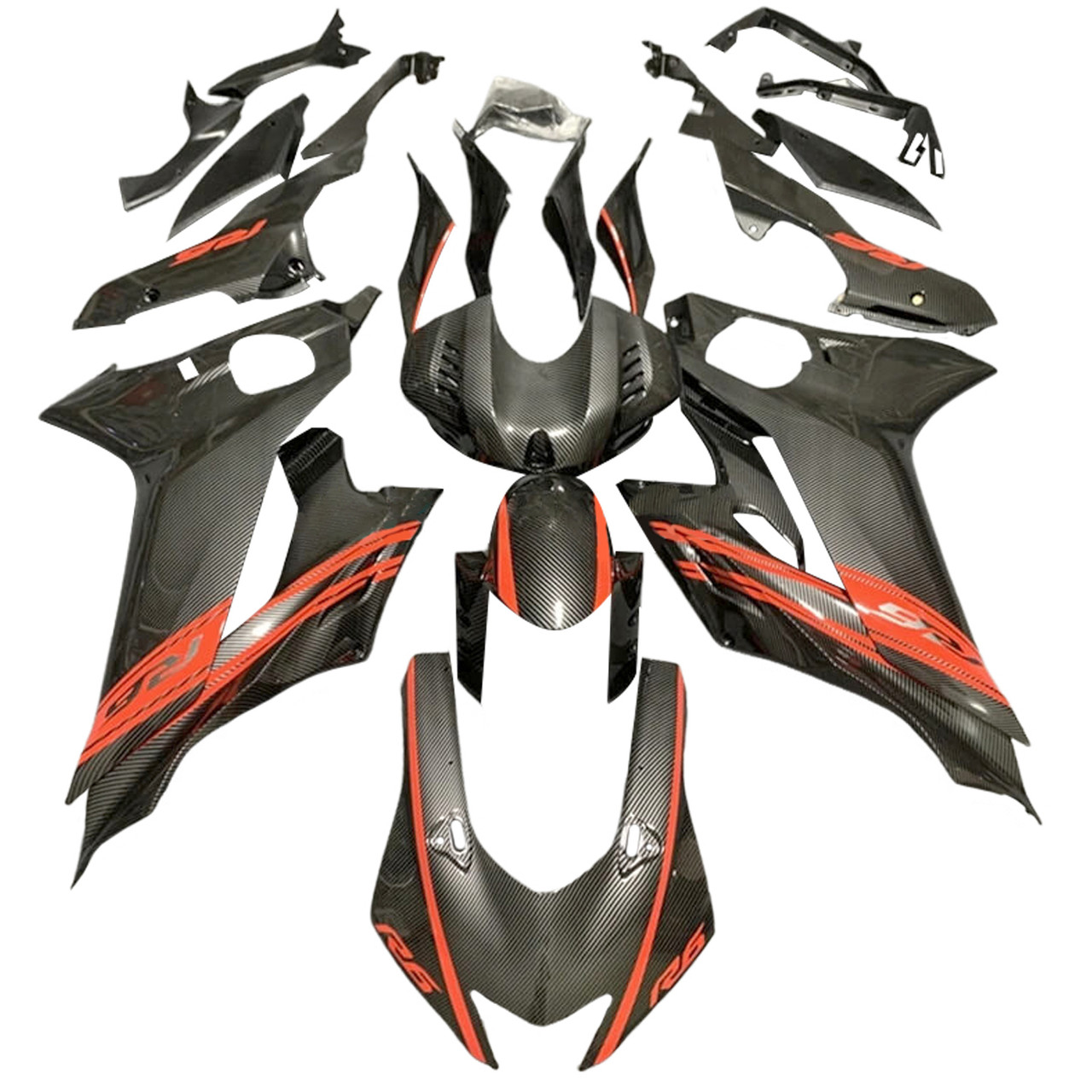 2017-2023 Yamaha YZF R6 Carbon Fiber Black Orange Fairing Kit