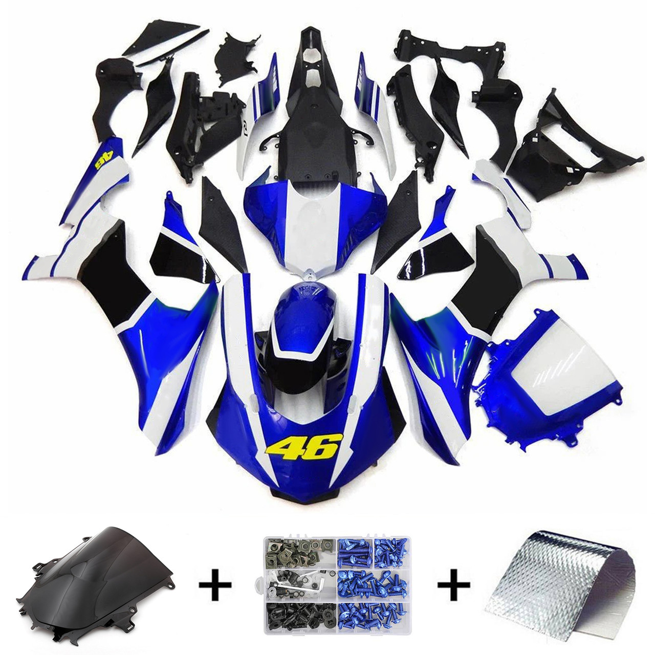 2020-2024 Yamaha YZF R1 Black White Blue Fairing Kit