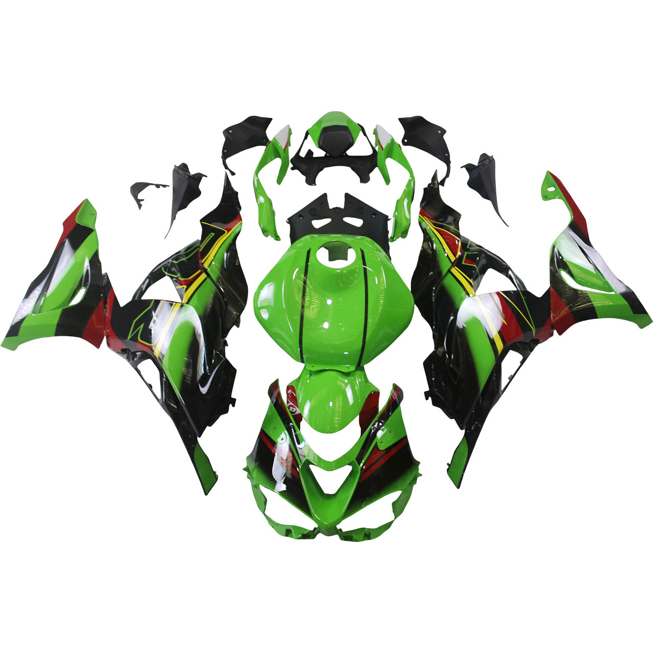 2024-2025 Kawasaki ZX6R Black Green Red Fairing Kit - Mad Hornets