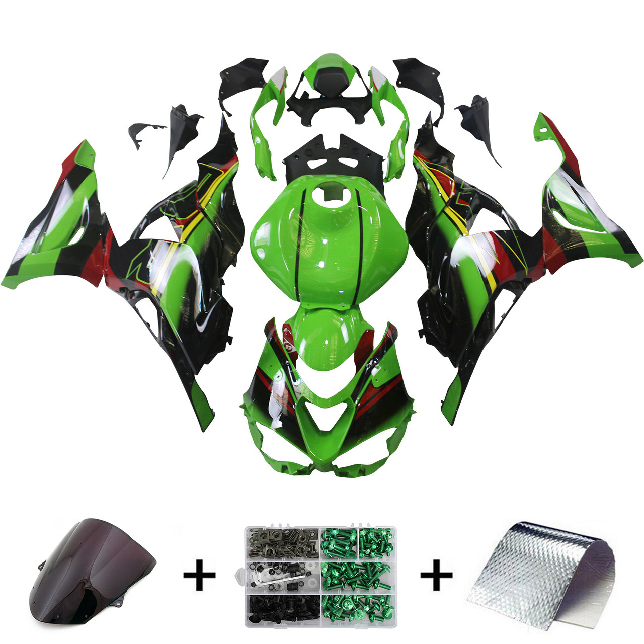 2024-2025 Kawasaki ZX6R Black Green Red Fairing Kit - Mad Hornets