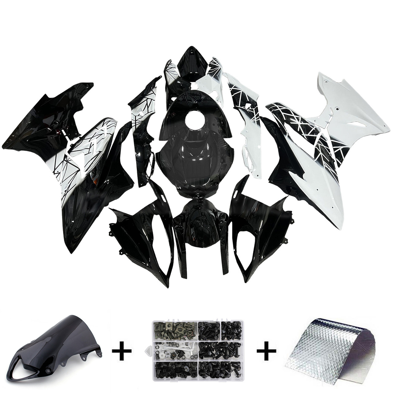 2009-2014 BMW S1000RR Glossy Black White Lines Fairing Kit