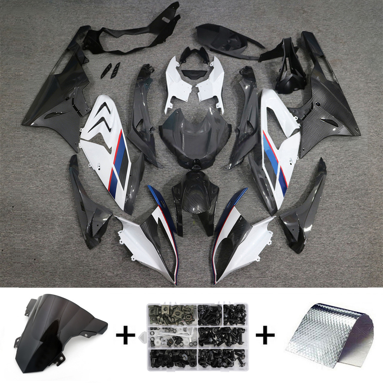 2015-2016 BMW S1000RR Carbon Fiber Pattern White Fairing Kit 1