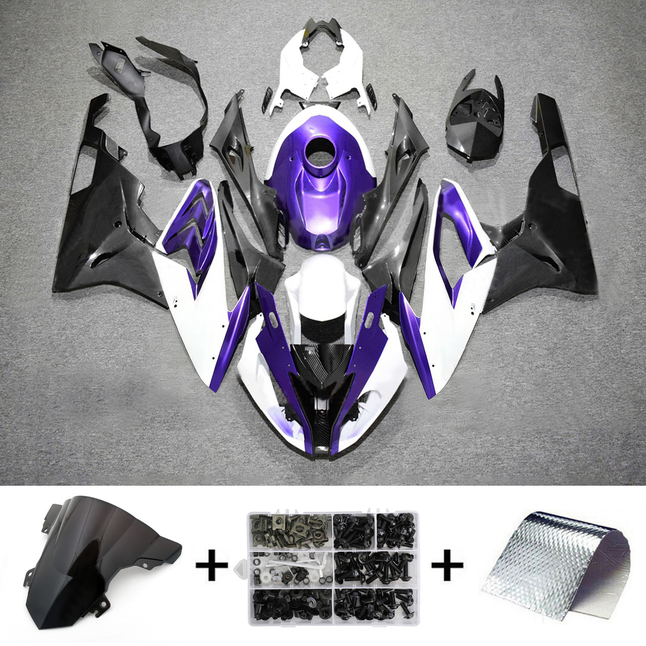 2015-2016 BMW S1000RR Carbon Fiber Pattern White Purple Fairing Kit