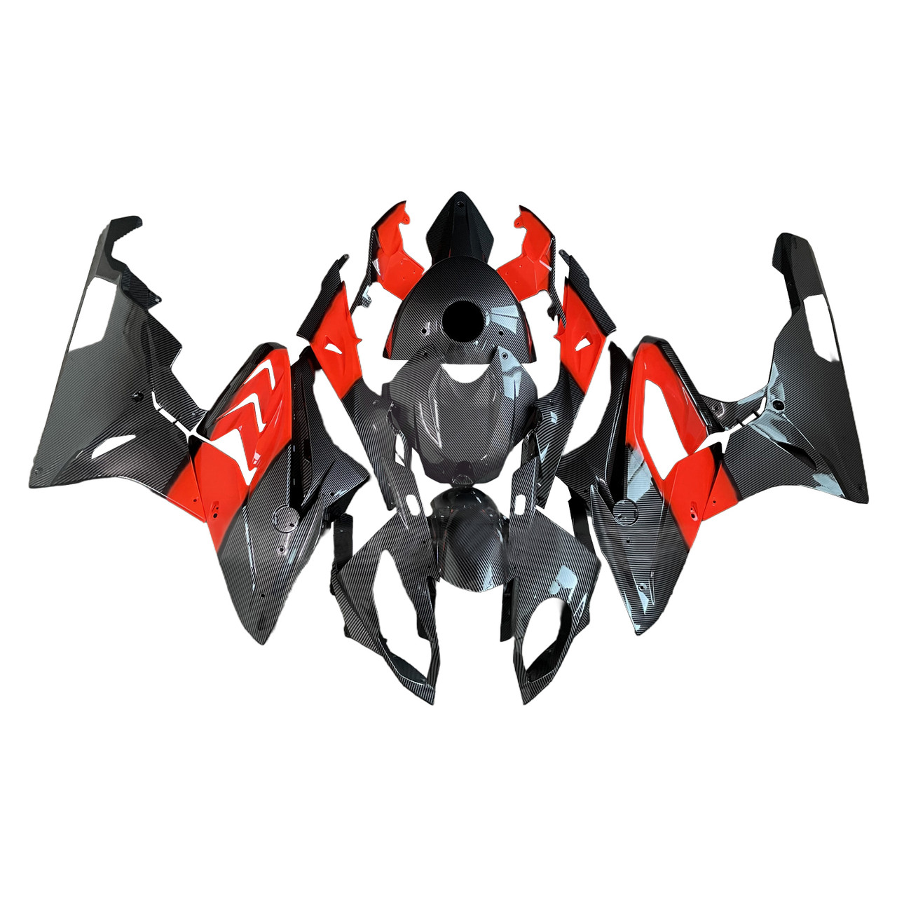 専用1 2017-2018 BMW S1000RR Red & Carbon Fiber Pattern Fairing Kit - Mad