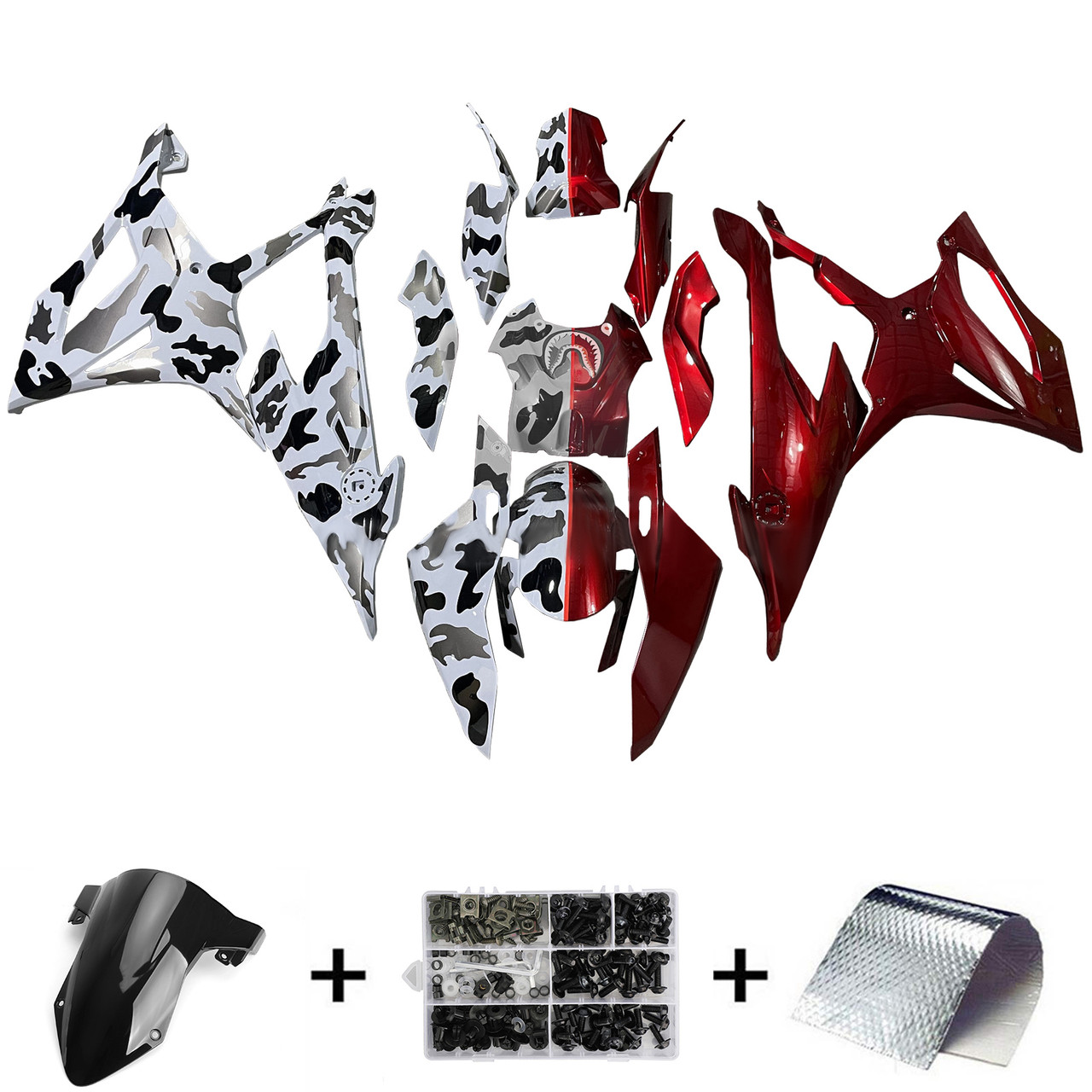 ★★★ 2019-2022 BMW S1000RR Glossy Red Black White Gray Fairing Kit
