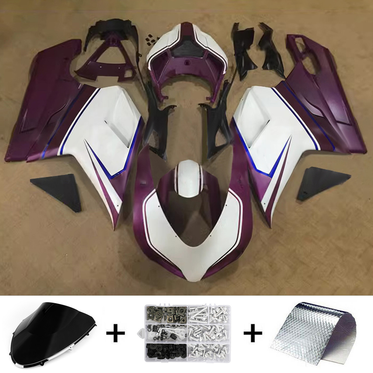 2007-2011 Ducati 1098/1198/848 Dark Purple White Fairing Kit