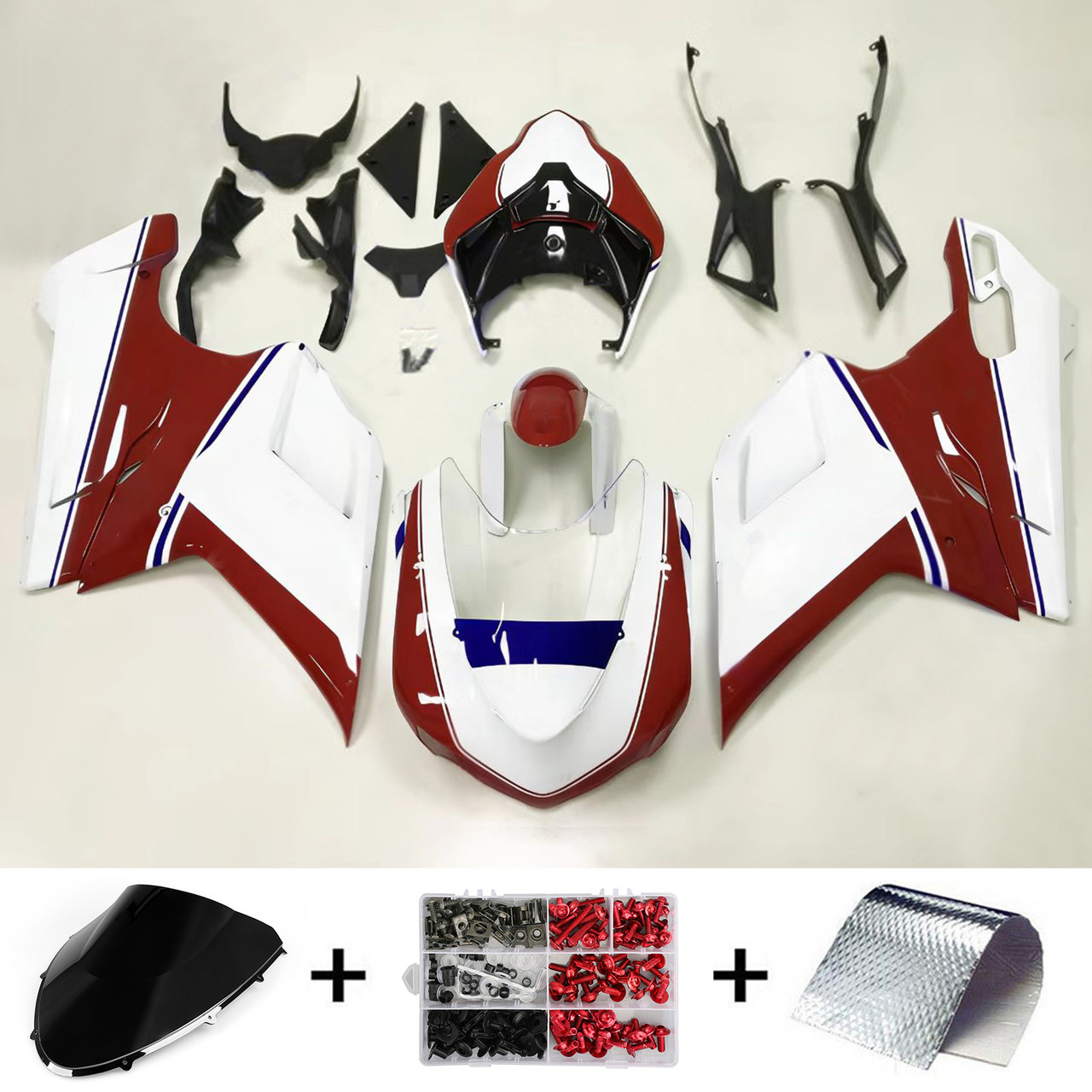 2007-2011 Ducati 1098/1198/848 Glossy Red White Fairing Kit 1
