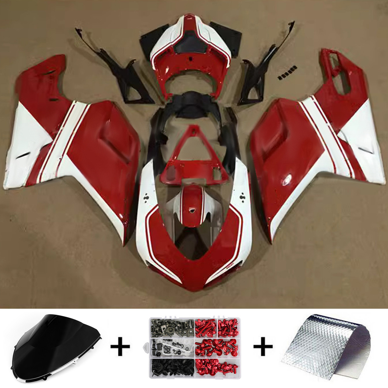 2007-2011 Ducati 1098/1198/848 Glossy Red White Fairing Kit