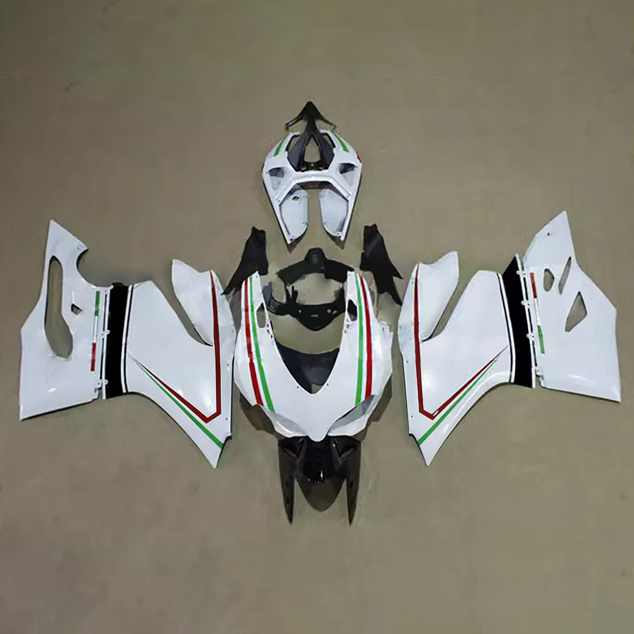 2012-2015 Ducati 1199/899 Glossy White Red Green Lines Fairing Kit