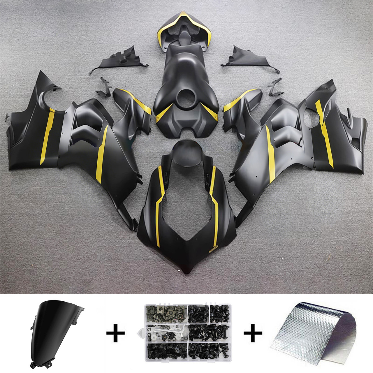 Ducati 20-21 V4/V4S & 21-22 V4SP & 19-22 V4R Matte Black Yellow Fairing Kit