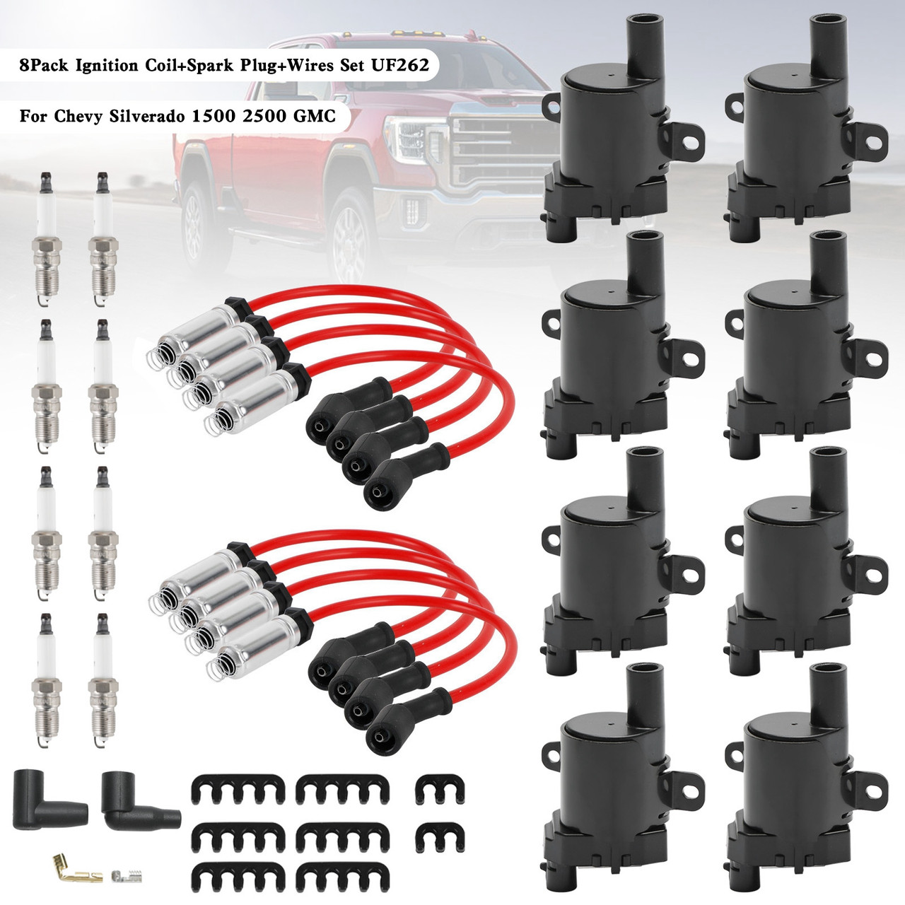 8Pack Ignition Coil+Spark Plug+Wires Set UF262 For Chevy Silverado 1500 2500 GMC 8Pack Ignition Coil+Spark Plug+Wires Set UF262 For Chevy Silverado 1500 2500 GMC