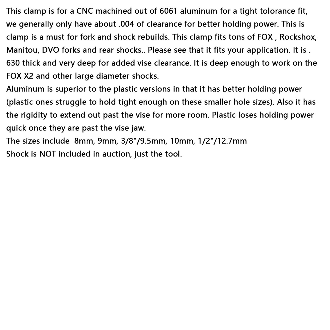 MTB Service/Rebuild Shaft Clamp for Fork & Shock /Vise block 8/9/9.5/10/12.7 mm MTB Service/Rebuild Shaft Clamp for Fork & Shock /Vise block 8/9/9.5/10/12.7 mm