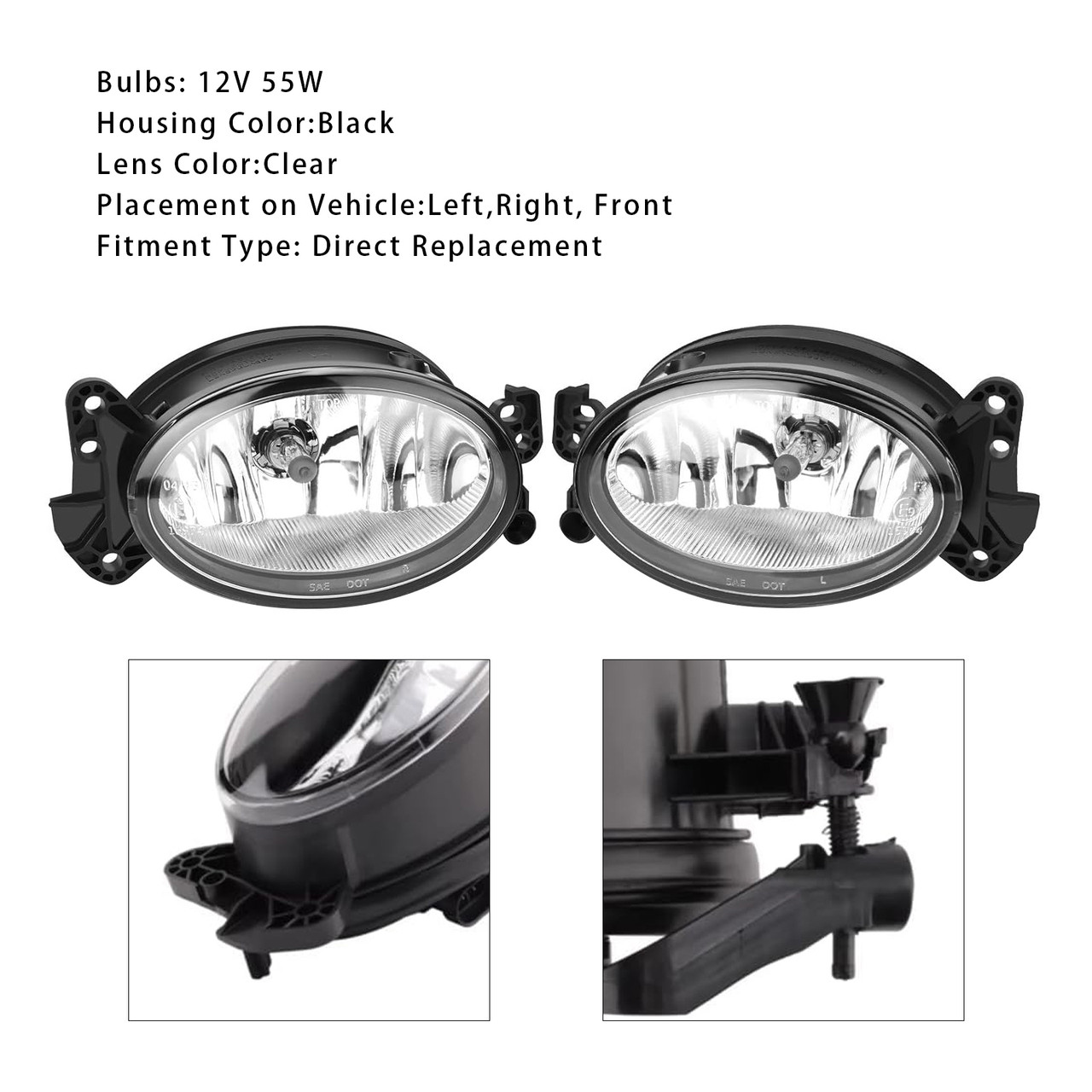 Mercedes Benz W204 W211 W164 C219 Pair Front Fog Light Lamps With Bulbs Generic