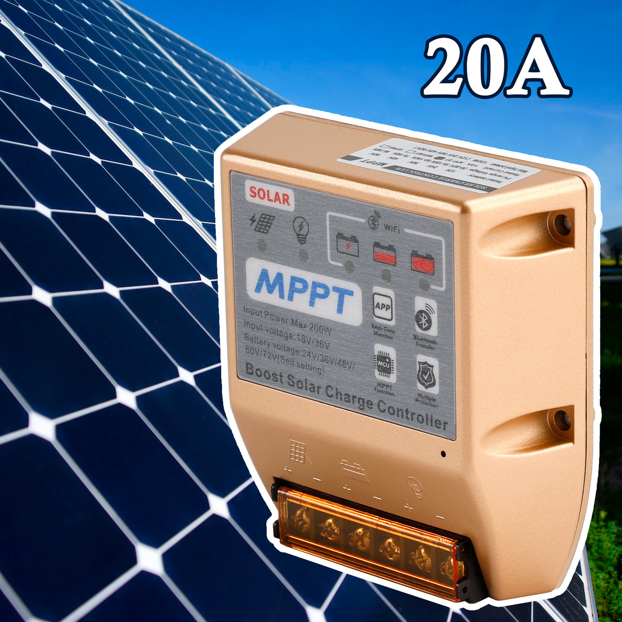 20A Boost MPPT Solar Controller 24V36V48V 60V72V Solar Electric Vehicle Charging Mobile APP
