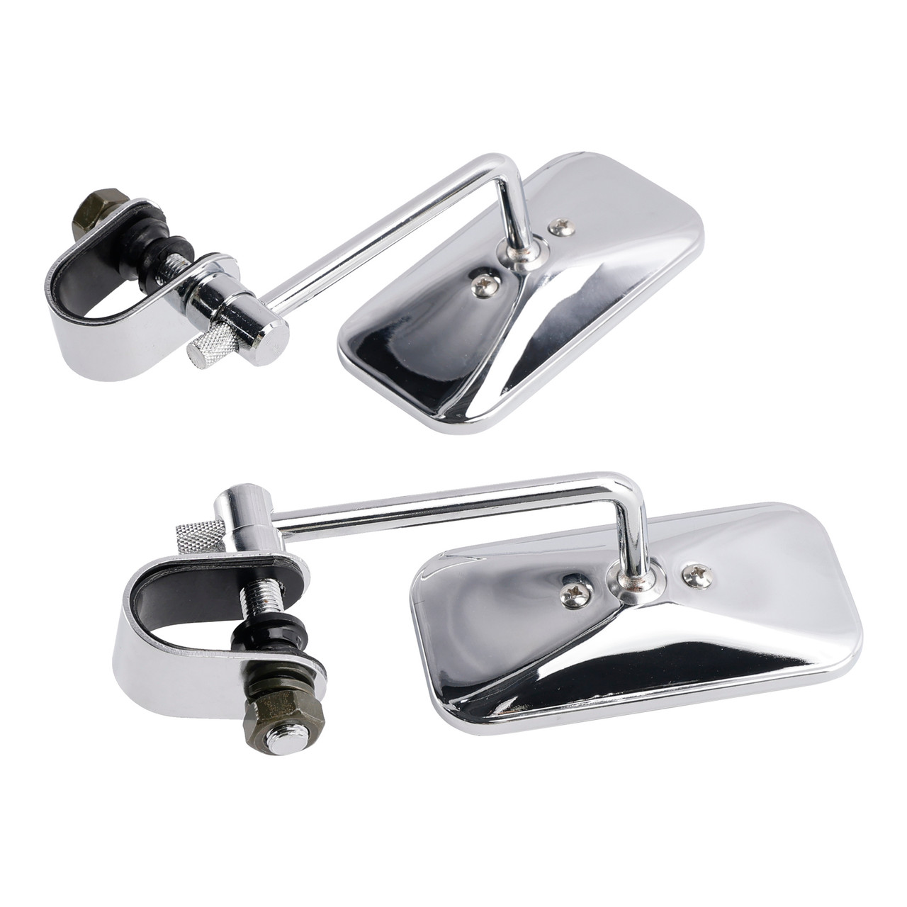 Chrome Retro Retangular Mirrors with clamp For Cafe Racer Bobber